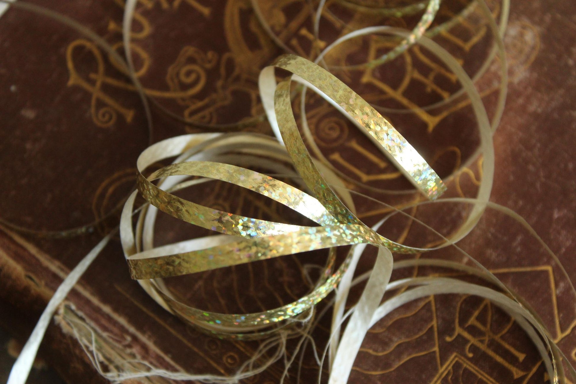 Vintage  Metallic Gold Ribbon 3/16" Wide, 8 yards