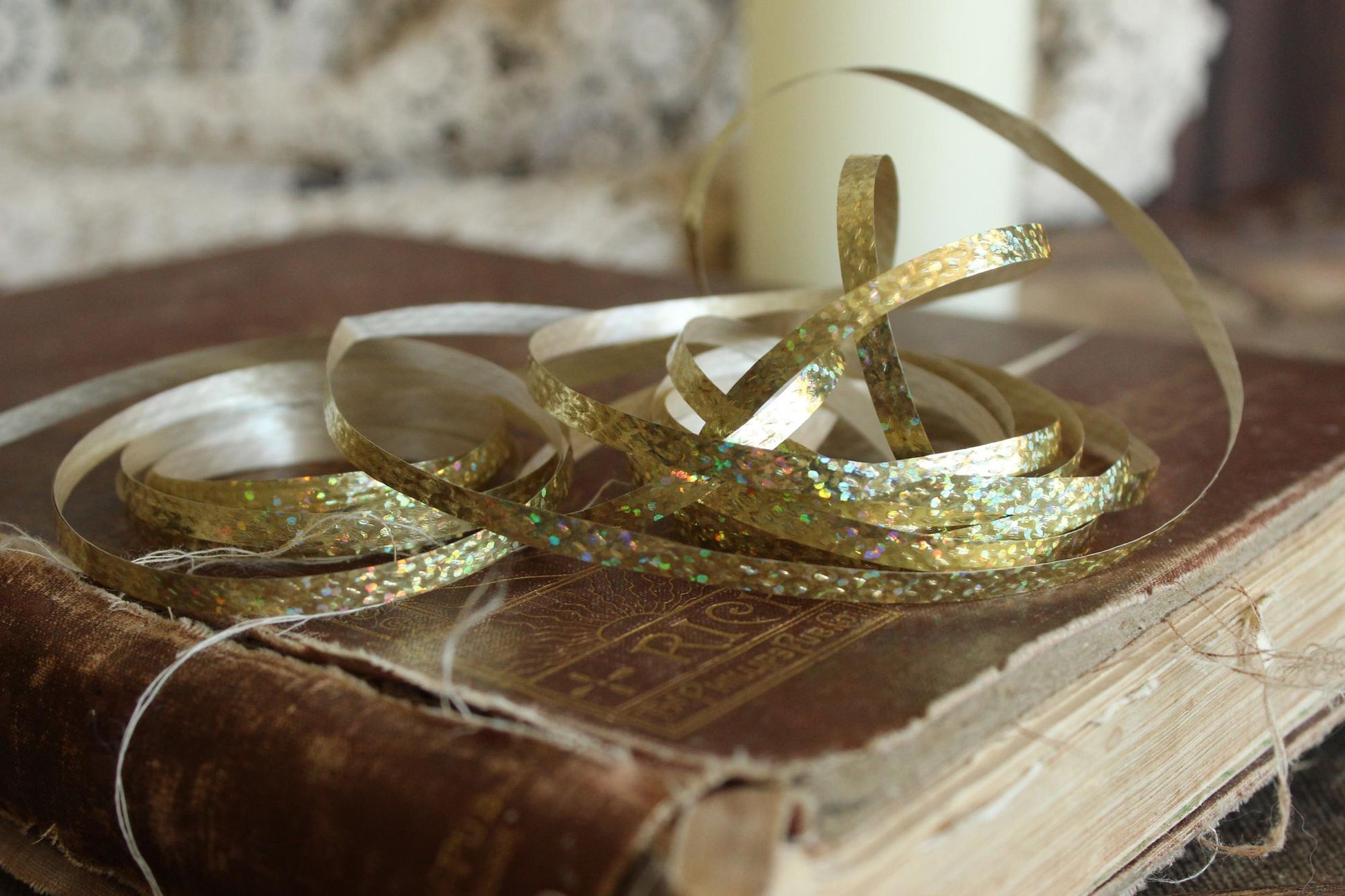 Vintage  Metallic Gold Ribbon 3/16" Wide, 8 yards