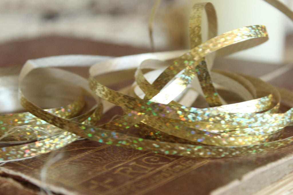 Vintage  Metallic Gold Ribbon 3/16" Wide, 8 yards