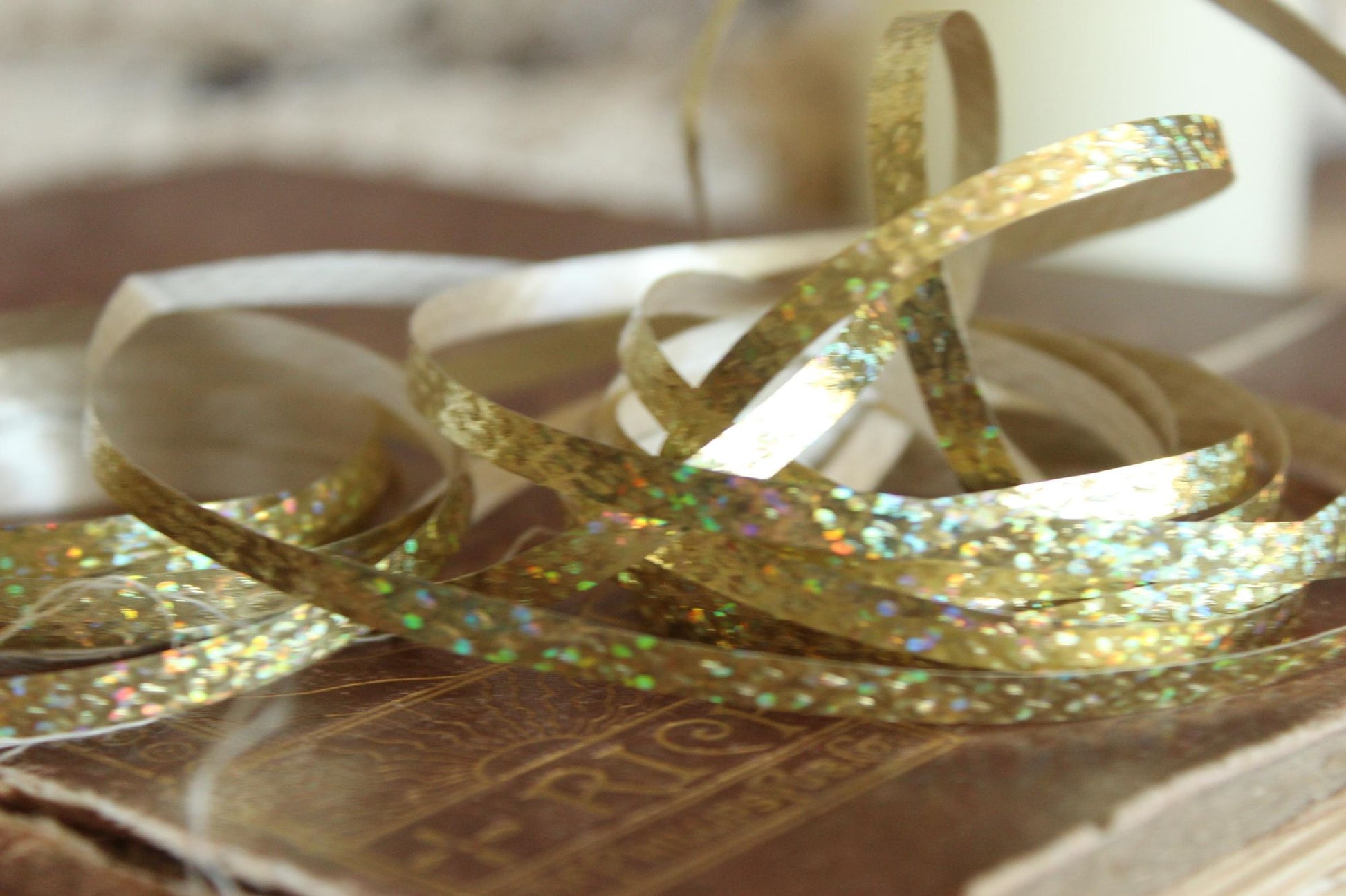 Vintage  Metallic Gold Ribbon 3/16" Wide, 8 yards