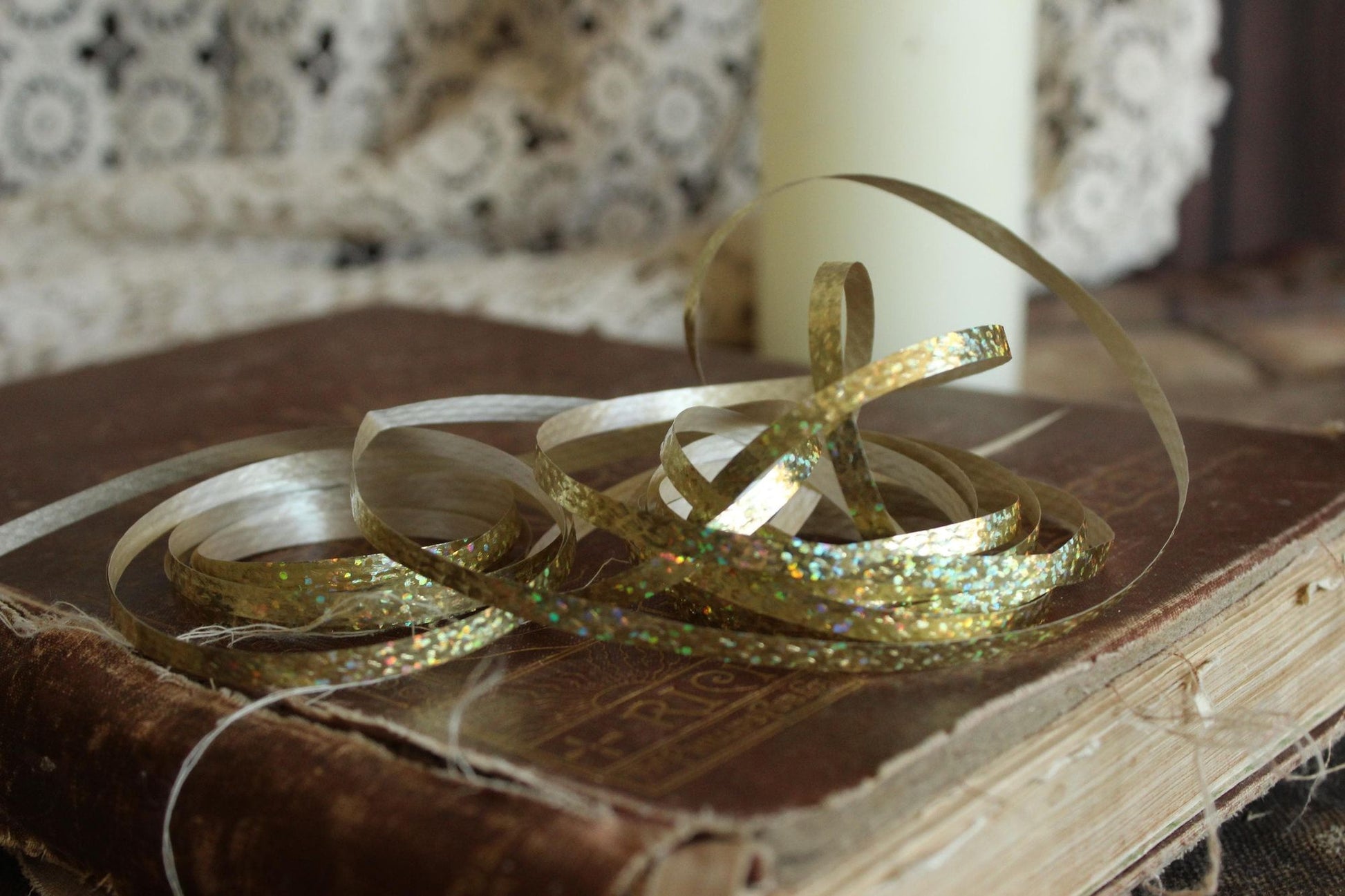 Vintage  Metallic Gold Ribbon 3/16" Wide, 8 yards