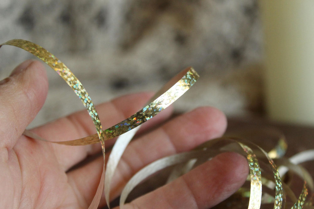 Vintage  Metallic Gold Ribbon 3/16" Wide, 8 yards