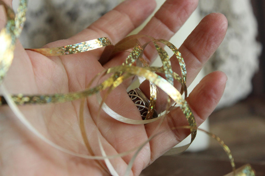 Vintage  Metallic Gold Ribbon 3/16" Wide, 8 yards