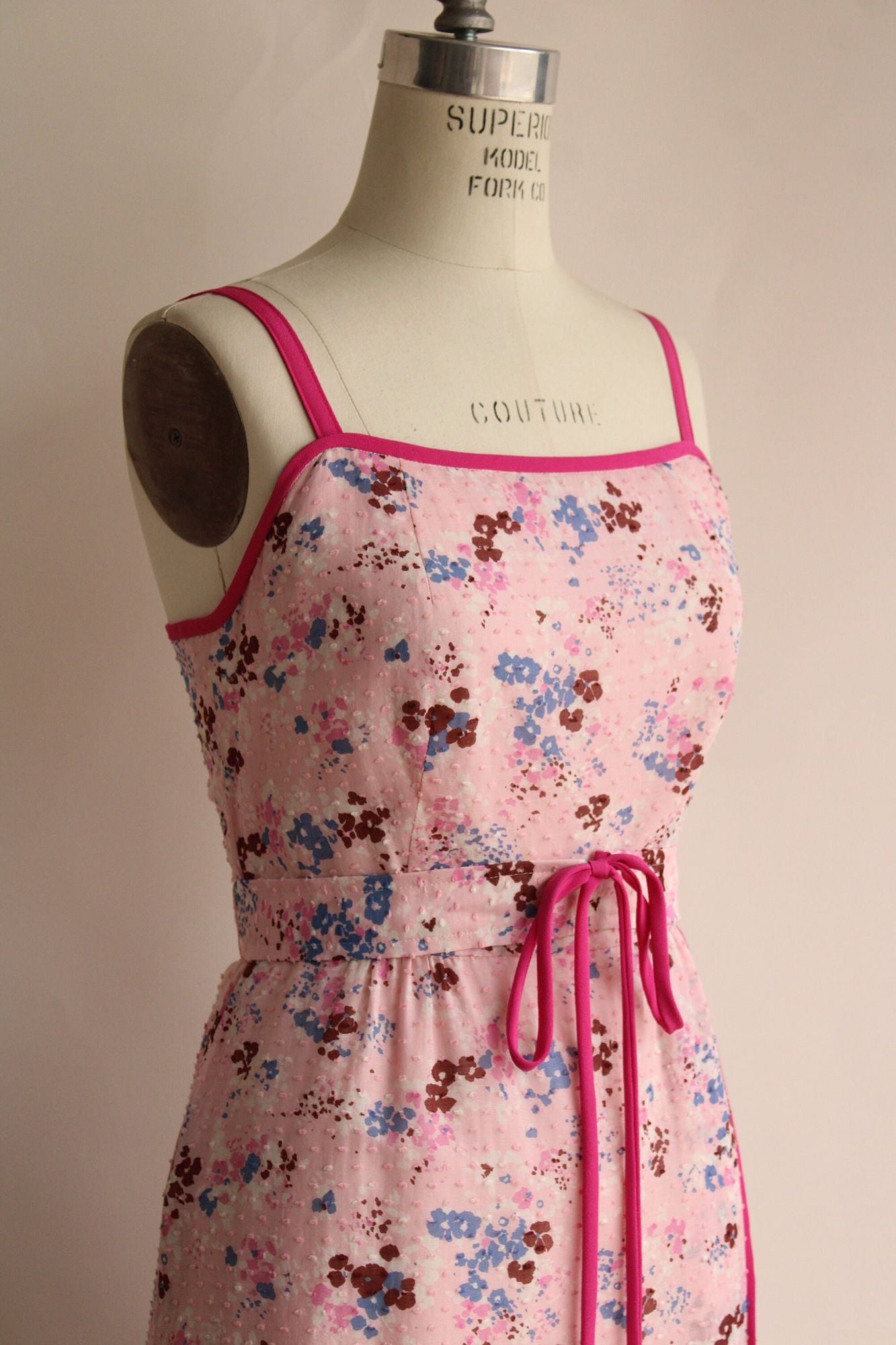 Vintage 1970s 1980s Pink Floral Print Cotton Sundress With Jacket and Belt