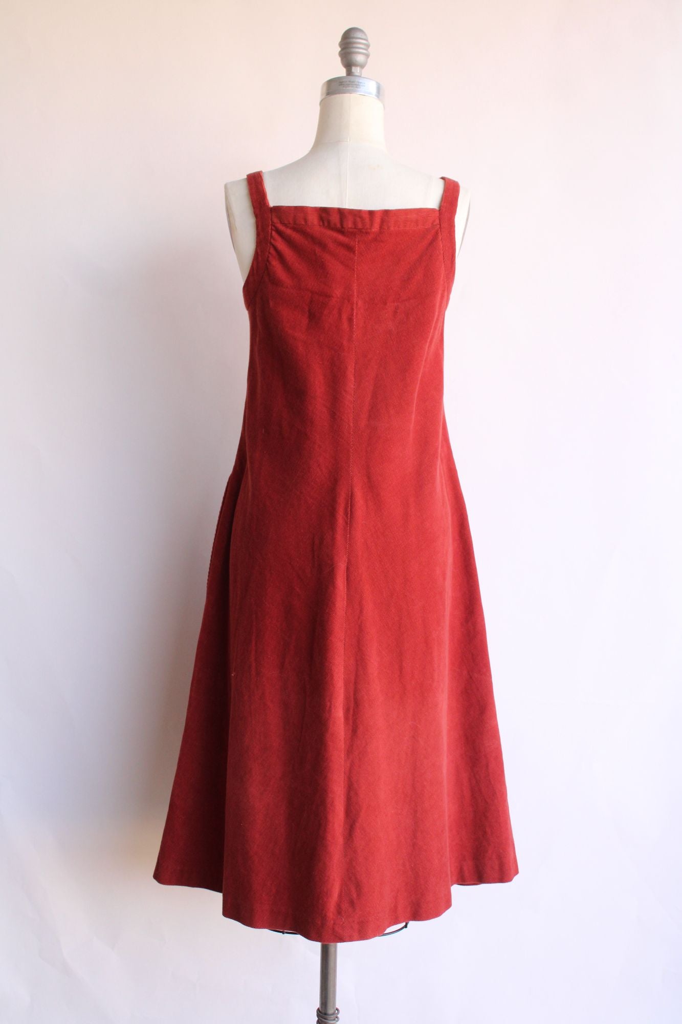 Womens Red Corduroy Dress with Pockets, Size Large, Pinafore, Adjustable Straps