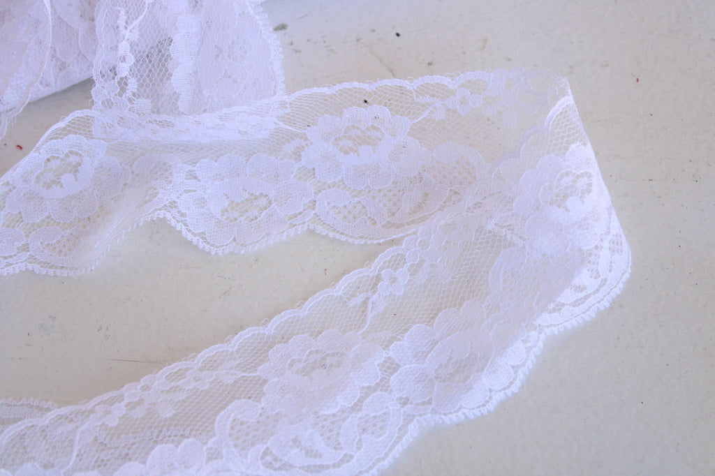 Vintage White Lace Trim, 3 Yards, 2.25" wide, Nylon