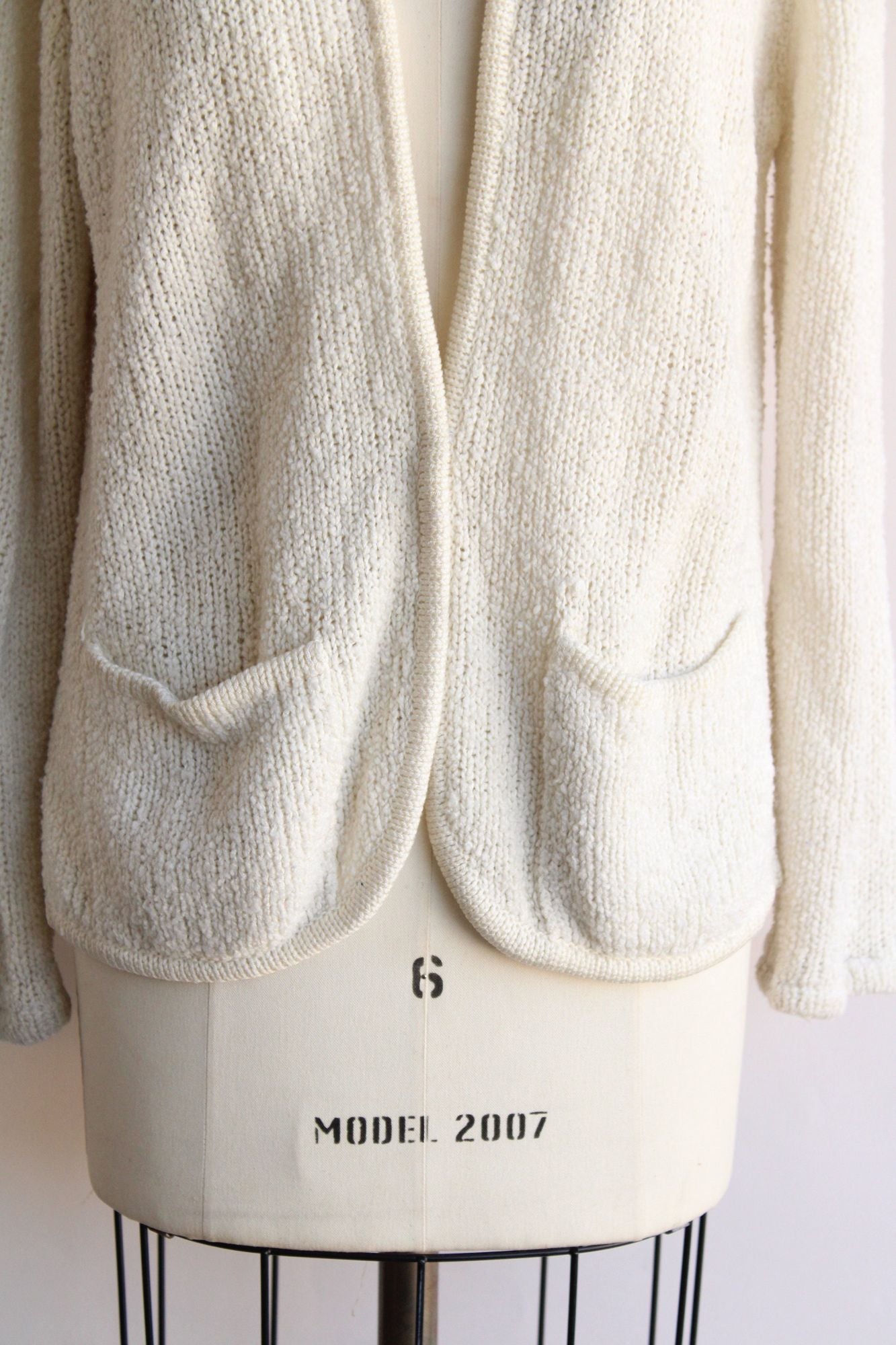 Vintage 1980s 1990s Le Roy Knitwear Knit White Cardigan, Size Large