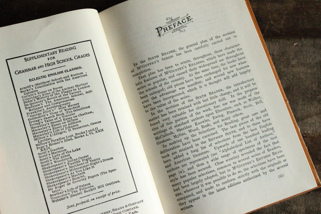 Vintage 1920s Book, "McGuffey's Sixth Eclectic Reader", Revised Edition American Co