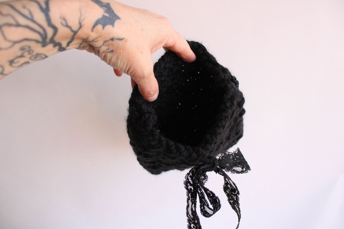 "Shadow" Hand Knit Book Pouch or Cover in Chunky Black Yarn