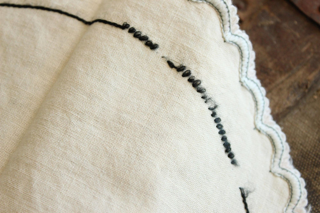 Vintage 1930s 1940s Off White Linen Doily With Peacock Embroidery