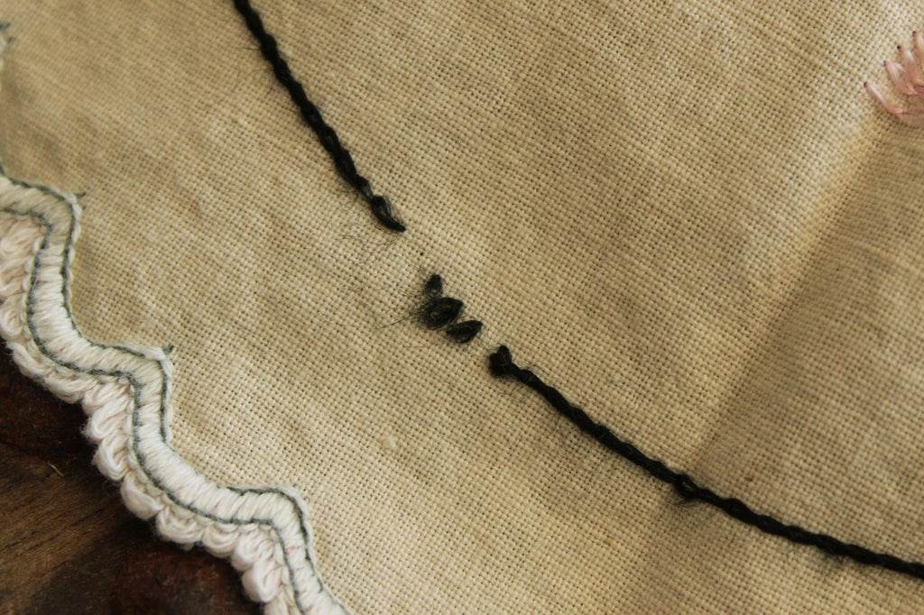 Vintage 1930s 1940s Off White Linen Doily With Peacock Embroidery