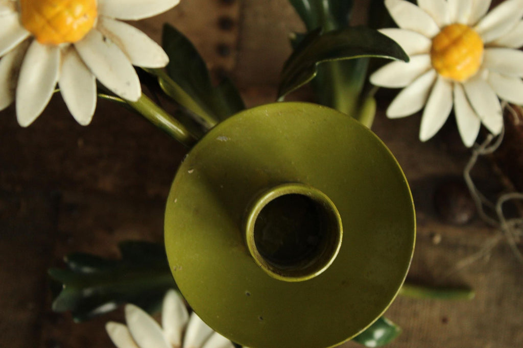 Vintage 1960s Italian Tole Daisy Candle Holders, Pair of Two