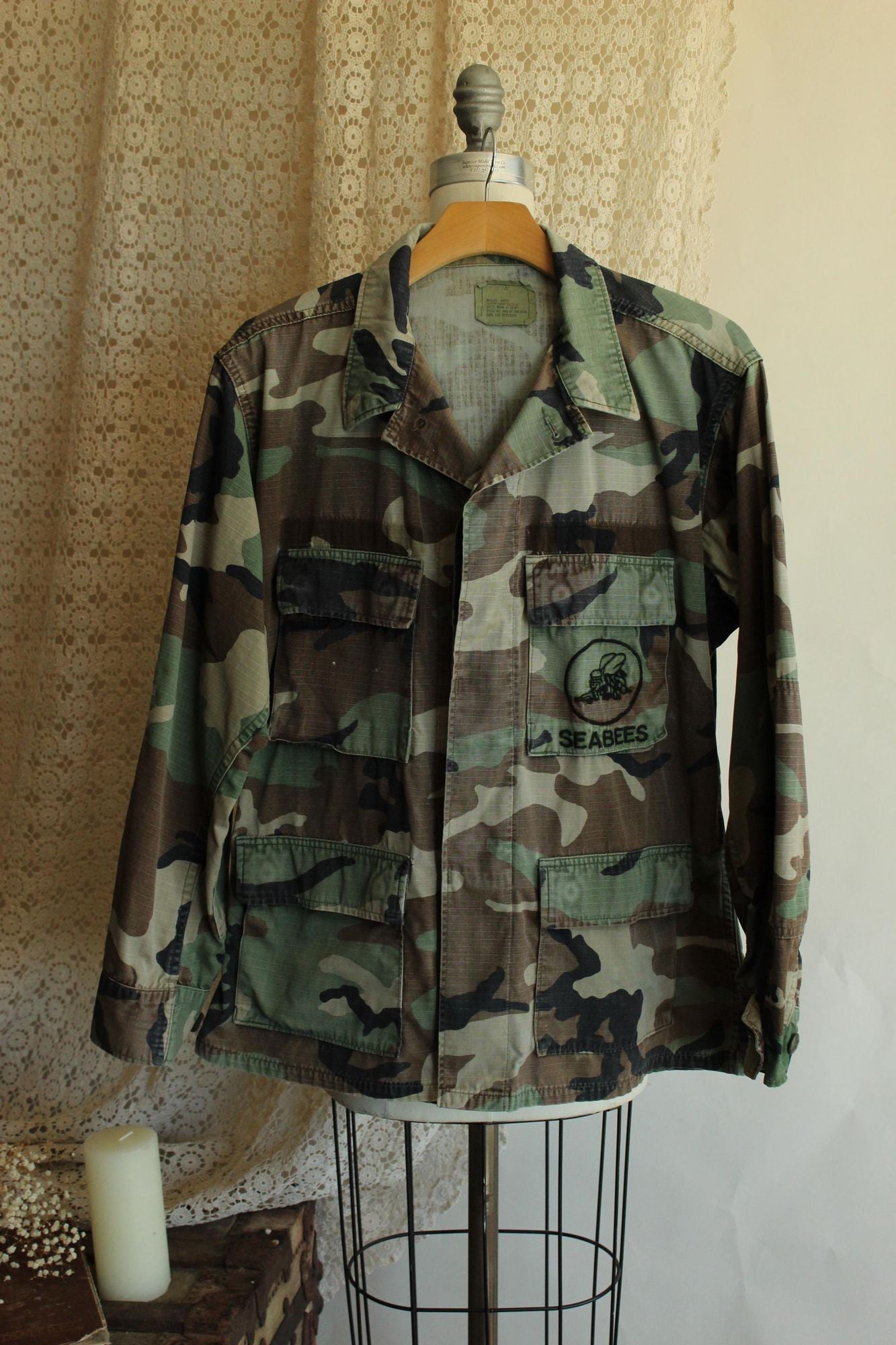 Vintage 1990s US Seabees Camouflage Combat Field Jacket