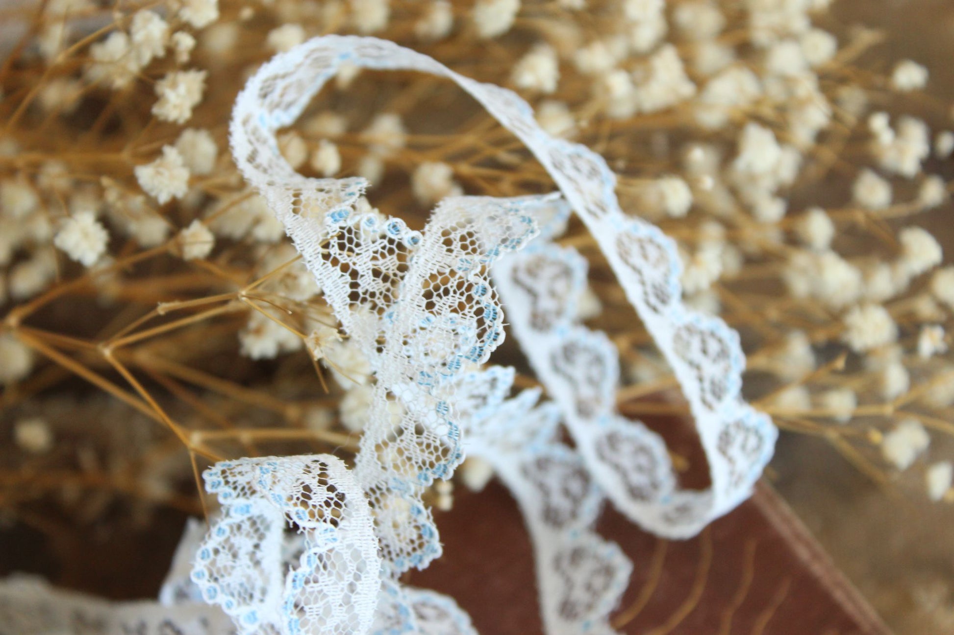 Vintage Lace Trim, White and Blue,  7/16" wide 2 yards