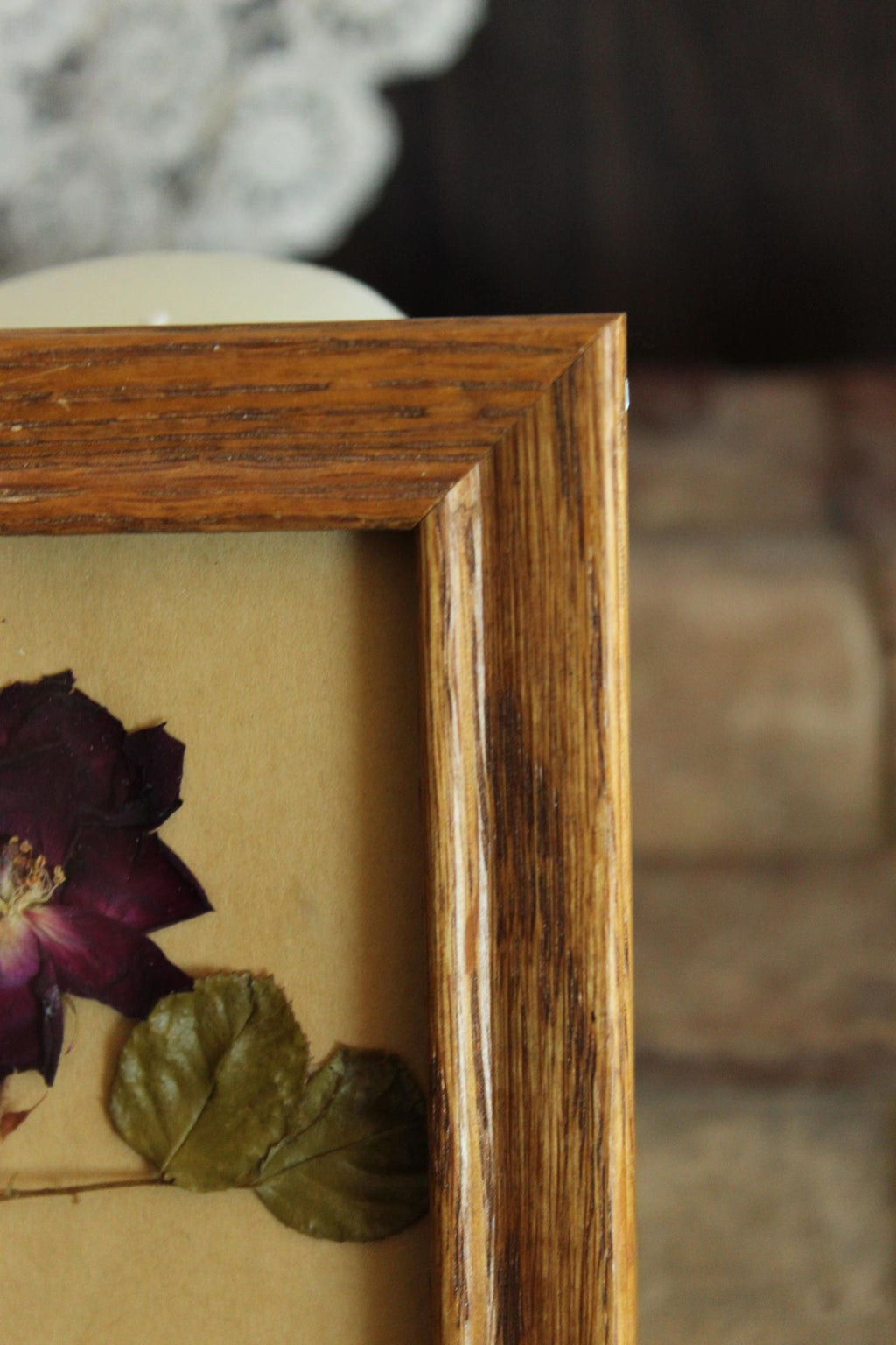 Handmade Pressed Dried Flower Roses in Vintage Wood Frame