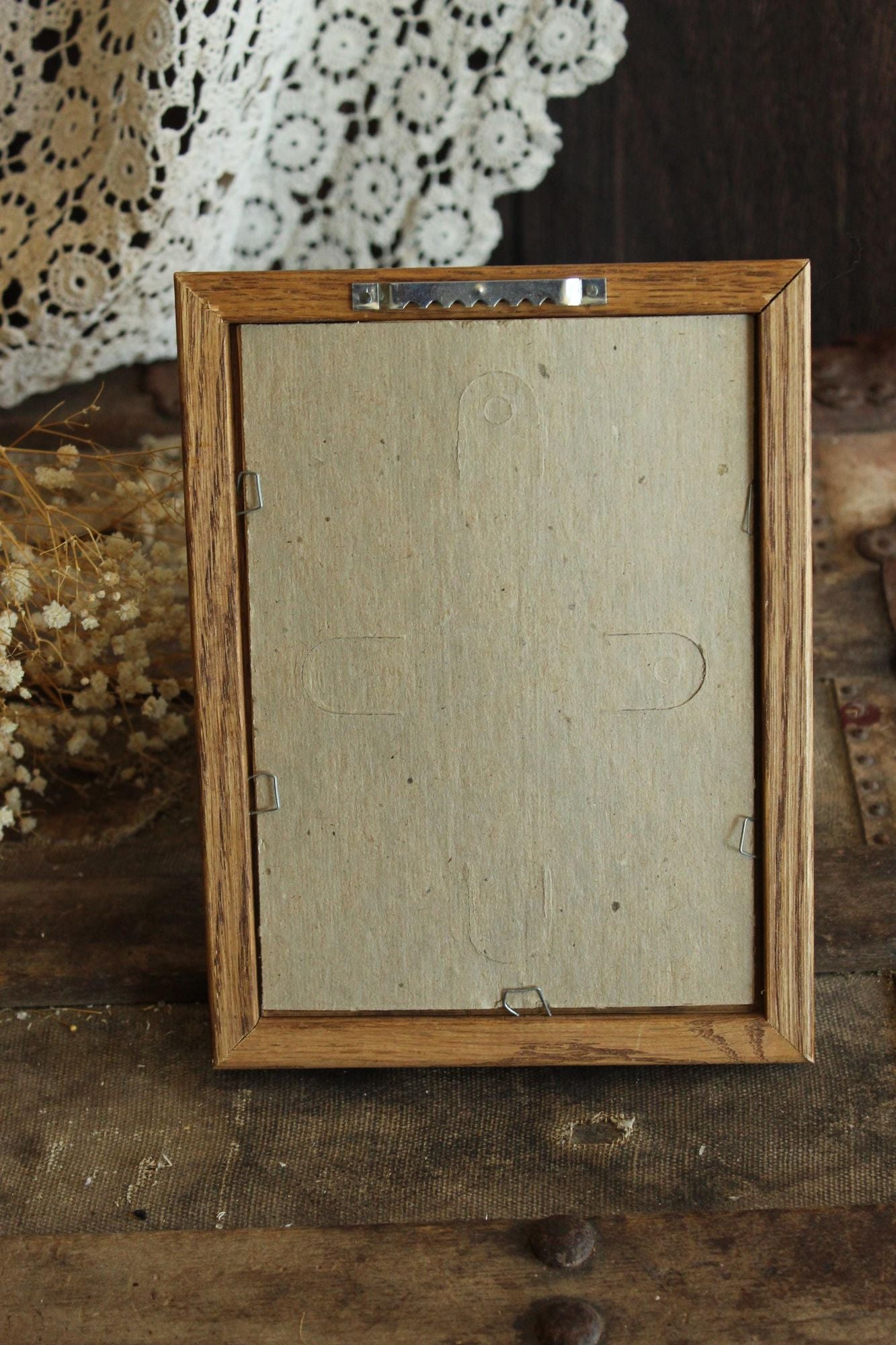 Handmade Pressed Dried Flower Roses in Vintage Wood Frame
