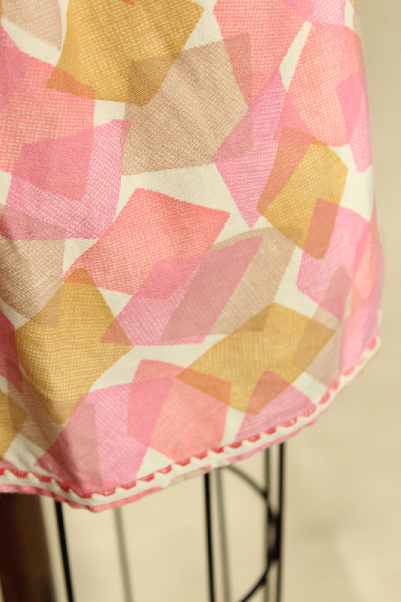 Vintage 1960s Pink and Yellow Geometric Print Cotton Half Apron