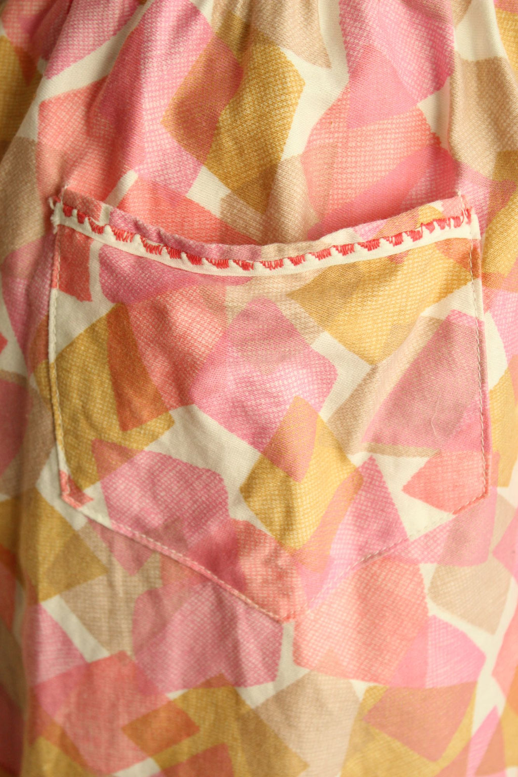 Vintage 1960s Pink and Yellow Geometric Print Cotton Half Apron