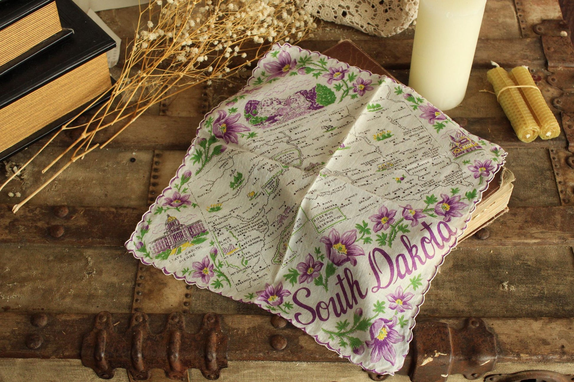 Vintage South Dakota Souvenir Handkerchief
