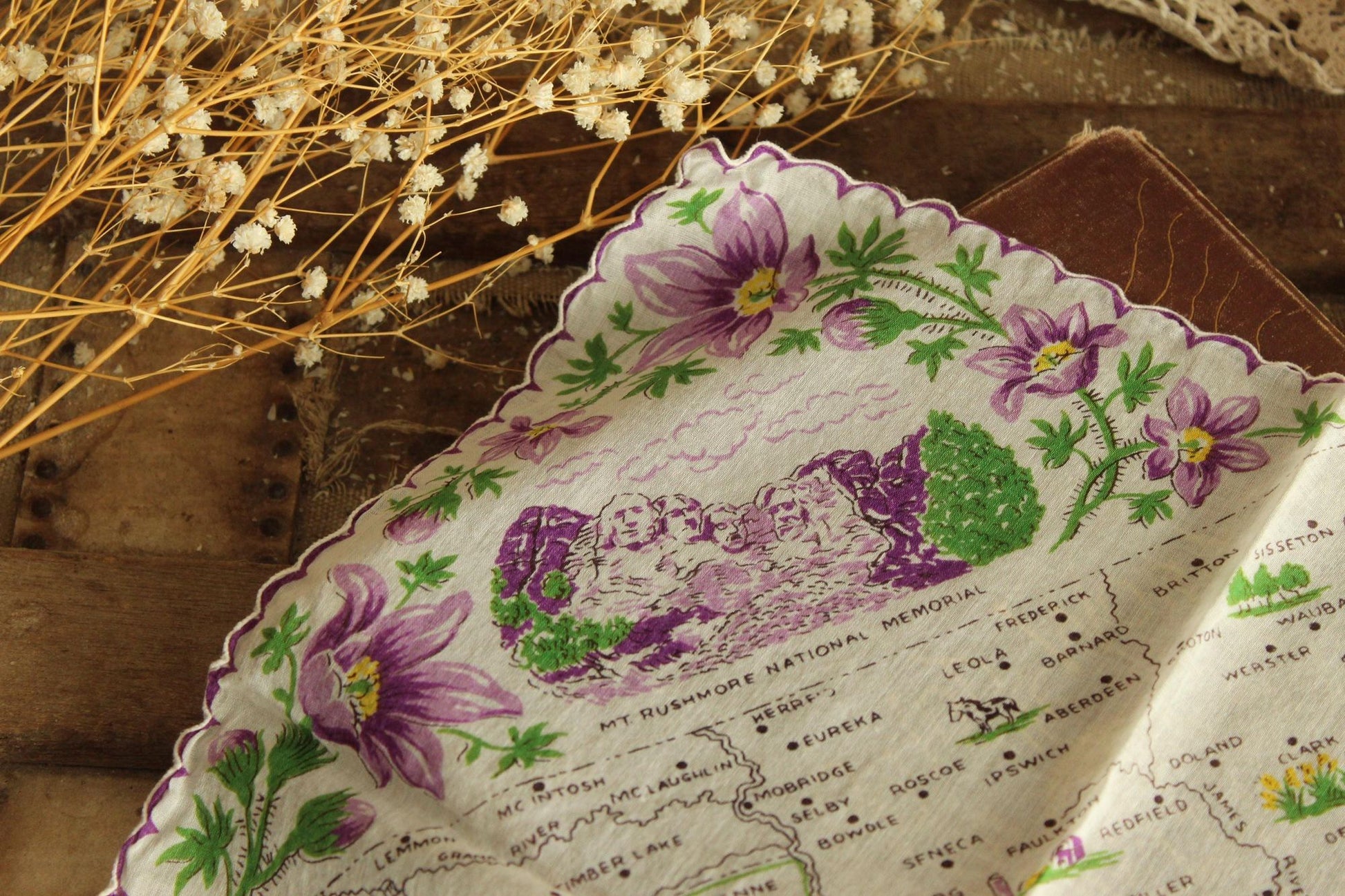 Vintage South Dakota Souvenir Handkerchief