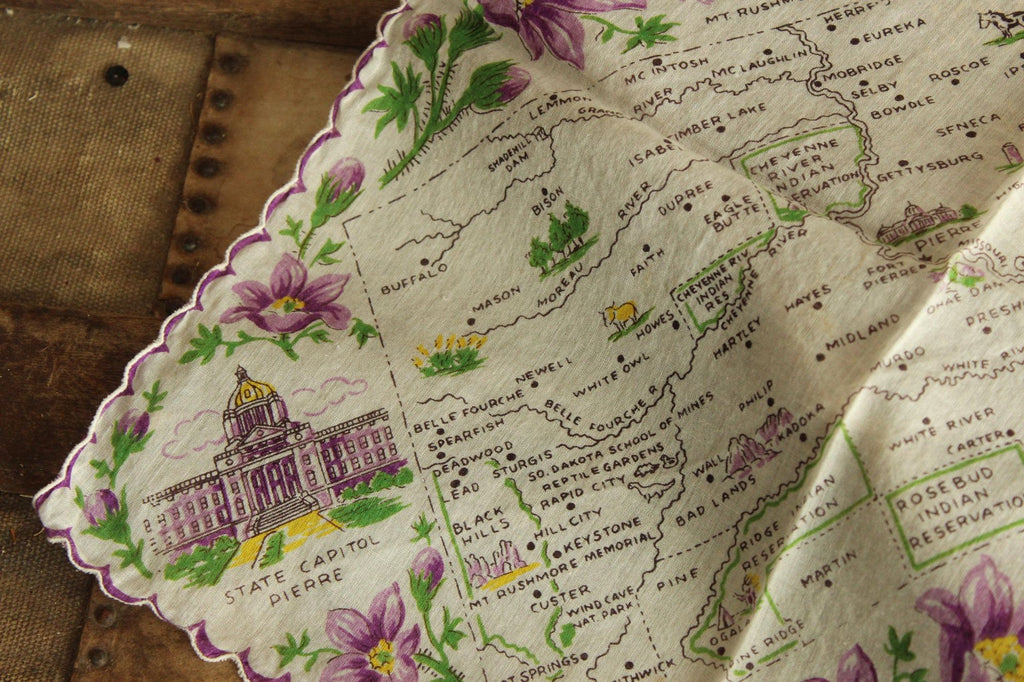 Vintage South Dakota Souvenir Handkerchief