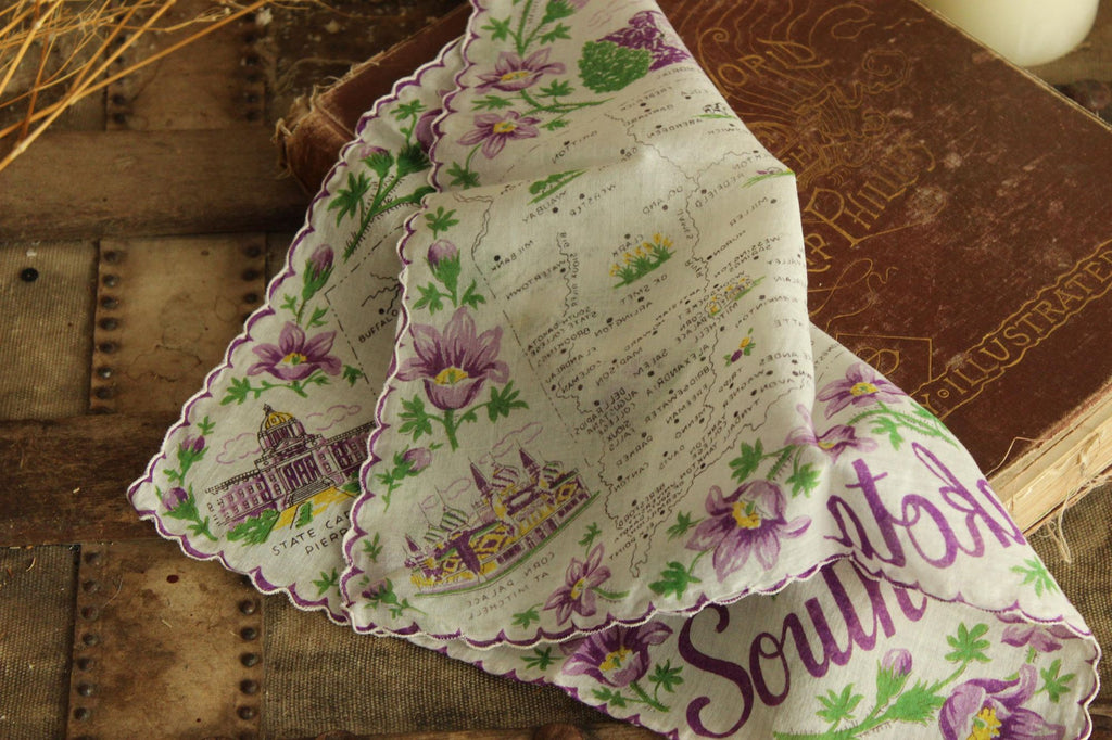 Vintage South Dakota Souvenir Handkerchief