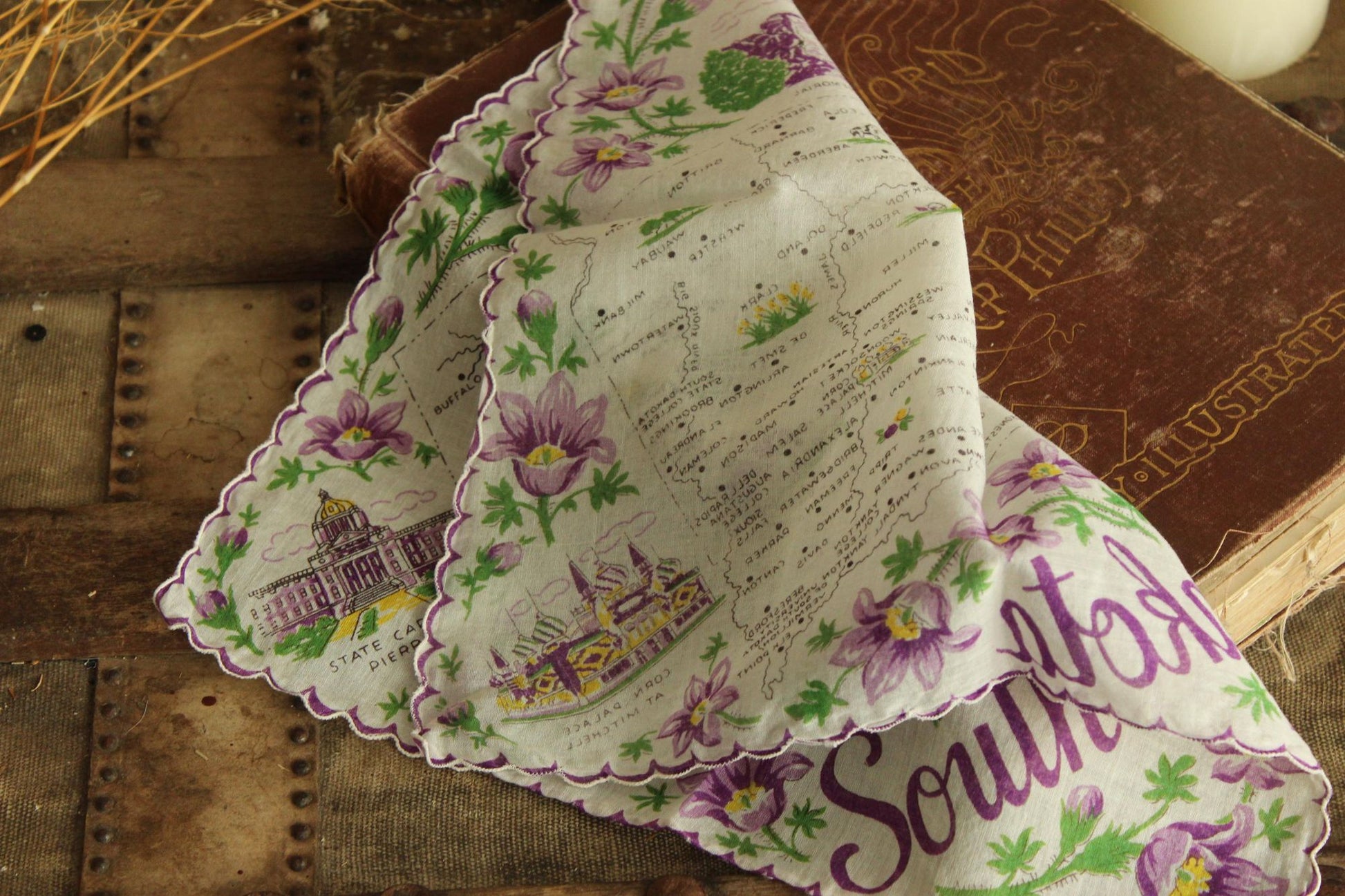 Vintage South Dakota Souvenir Handkerchief
