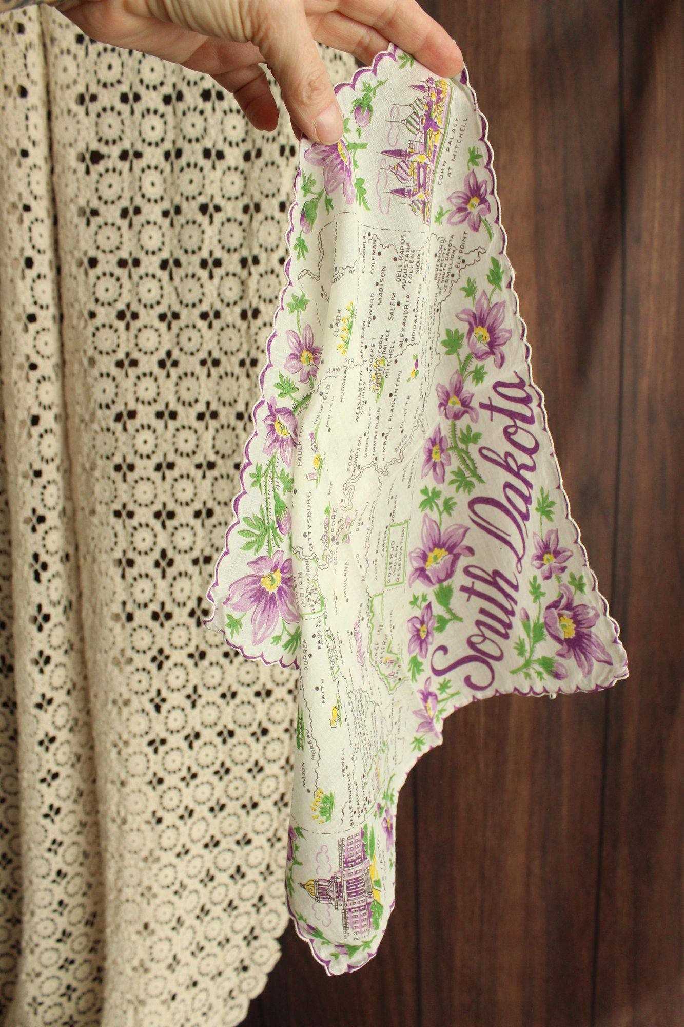 Vintage South Dakota Souvenir Handkerchief
