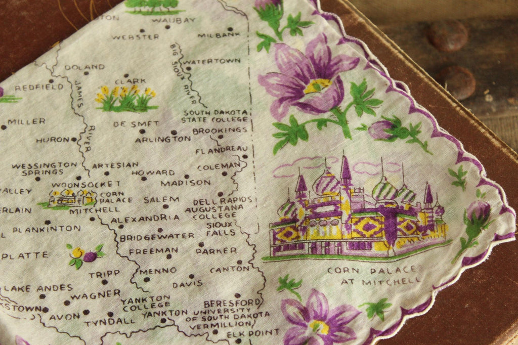 Vintage South Dakota Souvenir Handkerchief