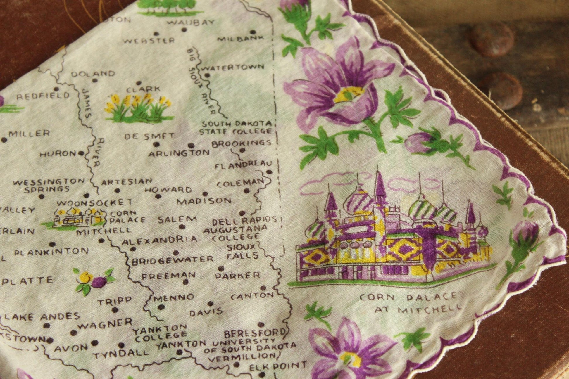 Vintage South Dakota Souvenir Handkerchief