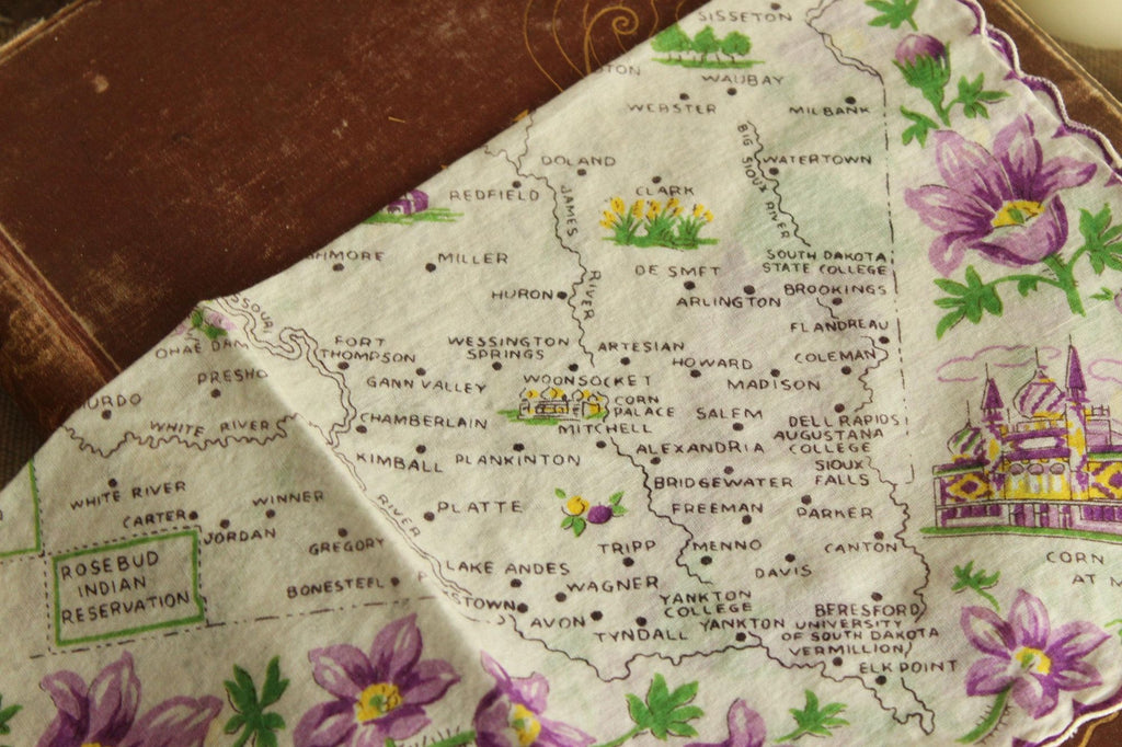 Vintage South Dakota Souvenir Handkerchief