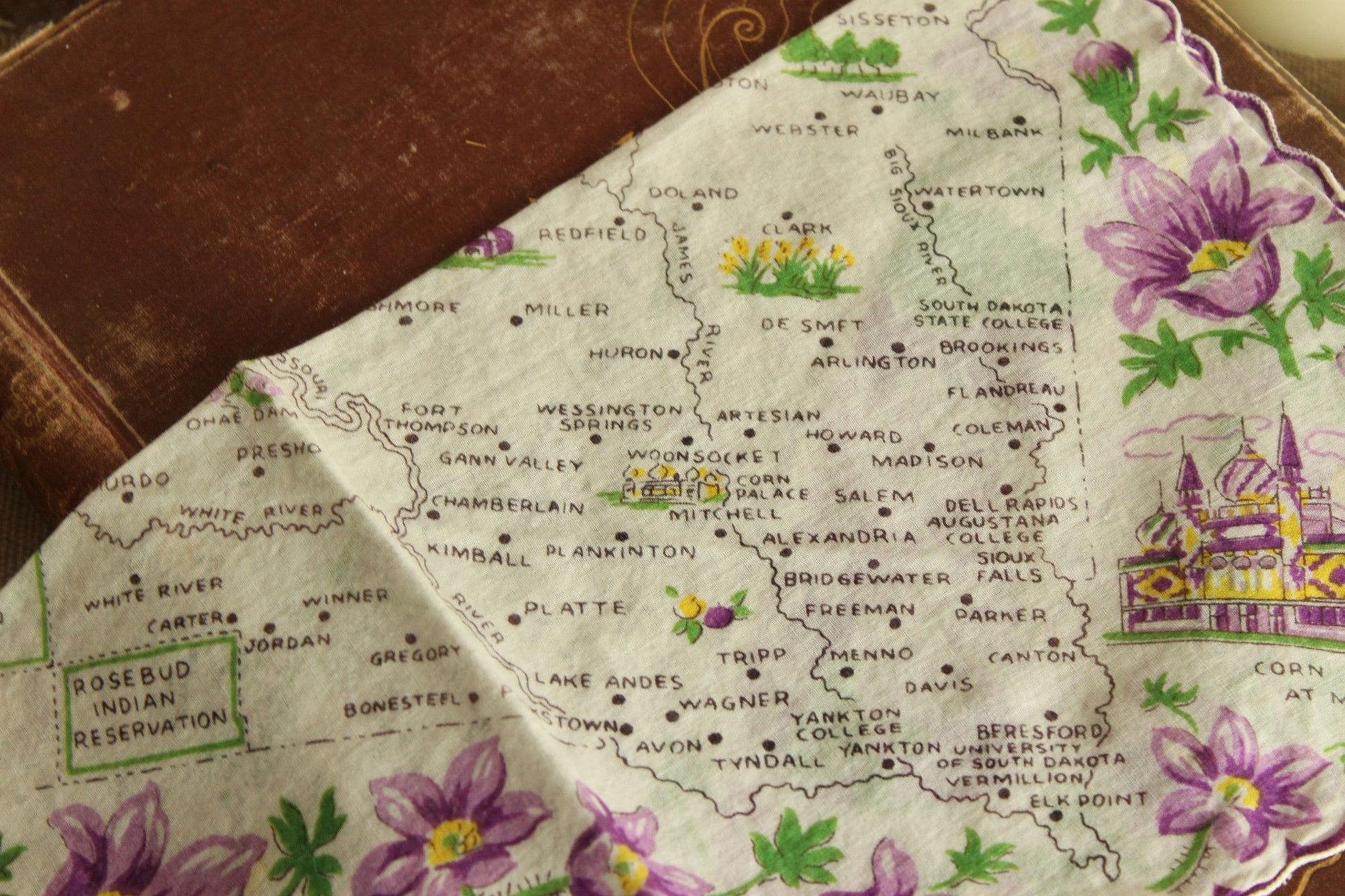 Vintage South Dakota Souvenir Handkerchief