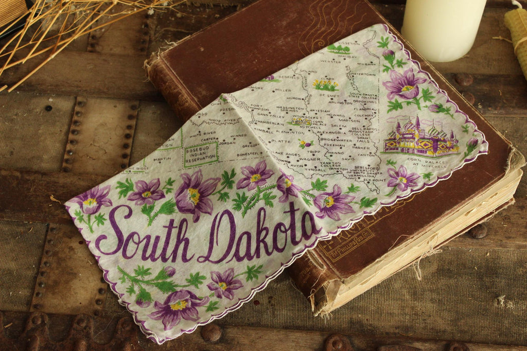 Vintage South Dakota Souvenir Handkerchief
