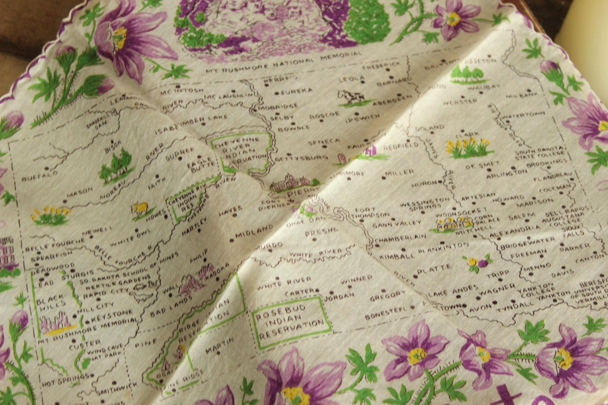 Vintage South Dakota Souvenir Handkerchief