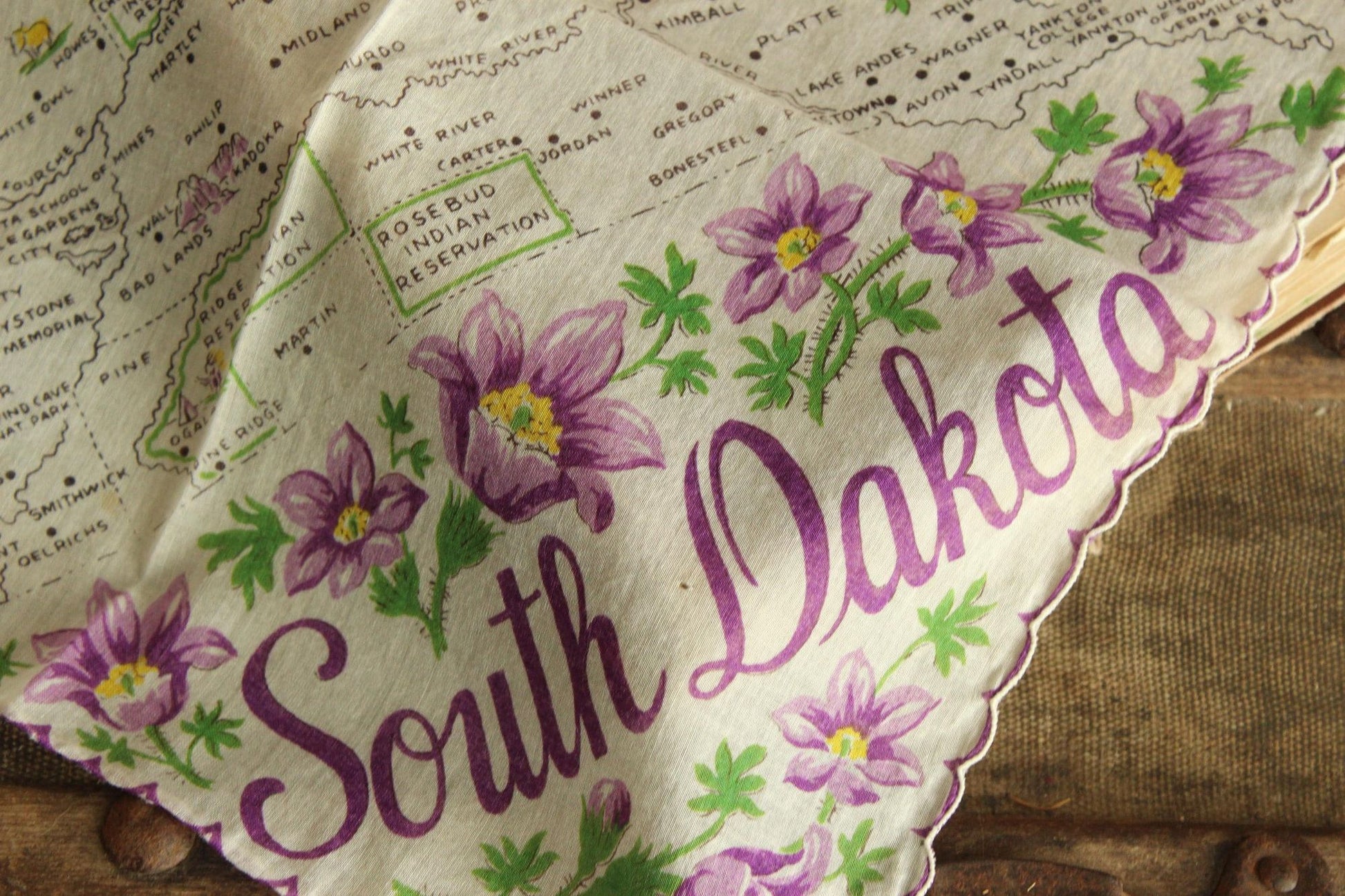 Vintage South Dakota Souvenir Handkerchief