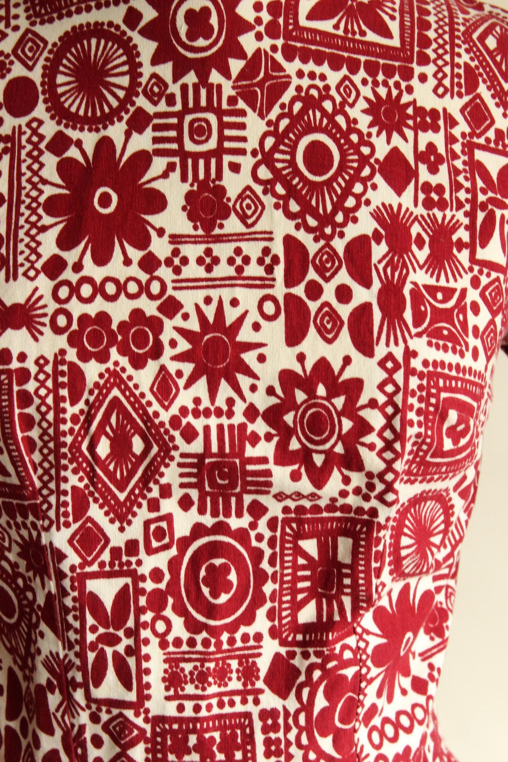Vintage 1950s Dress, Red and White Cotton Fit and Flare with Lace Trim