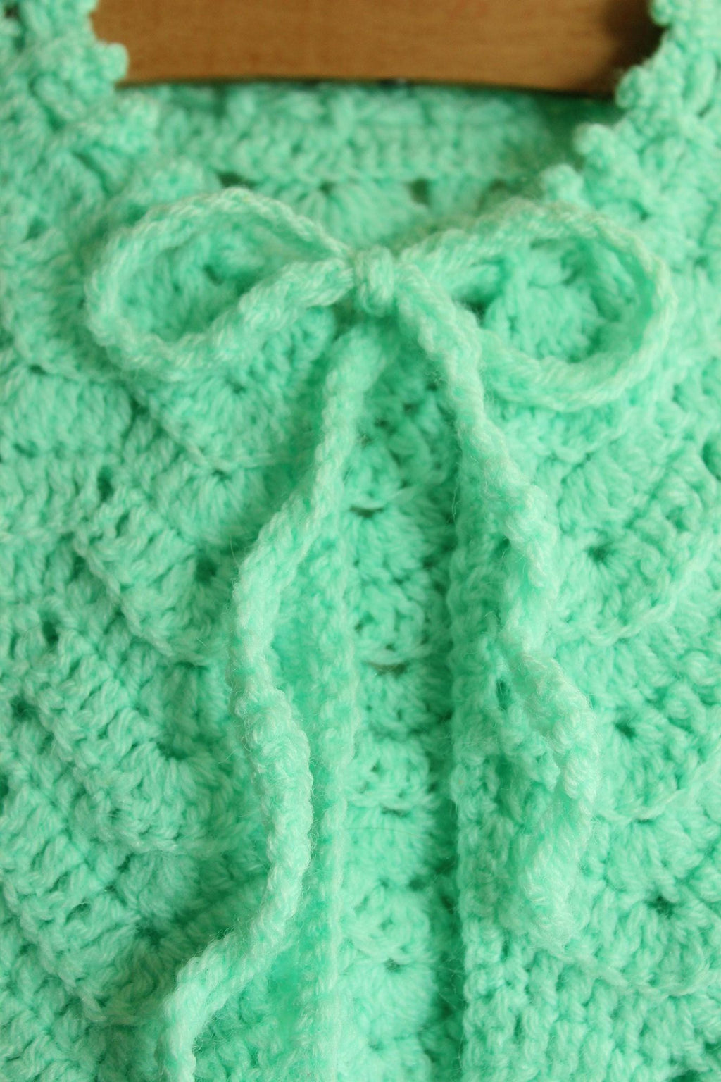 Vintage 1950s Mint Green Knit Baby Cardigan with Tie Neck