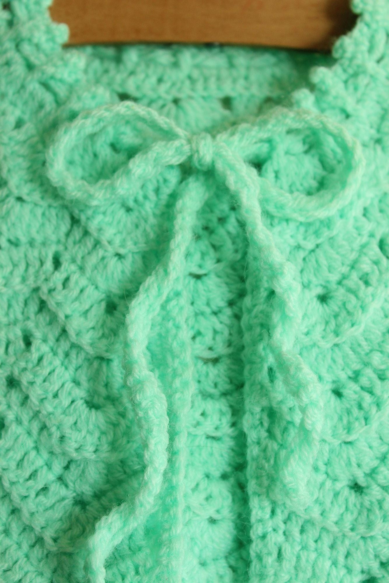 Vintage 1950s Mint Green Knit Baby Cardigan with Tie Neck