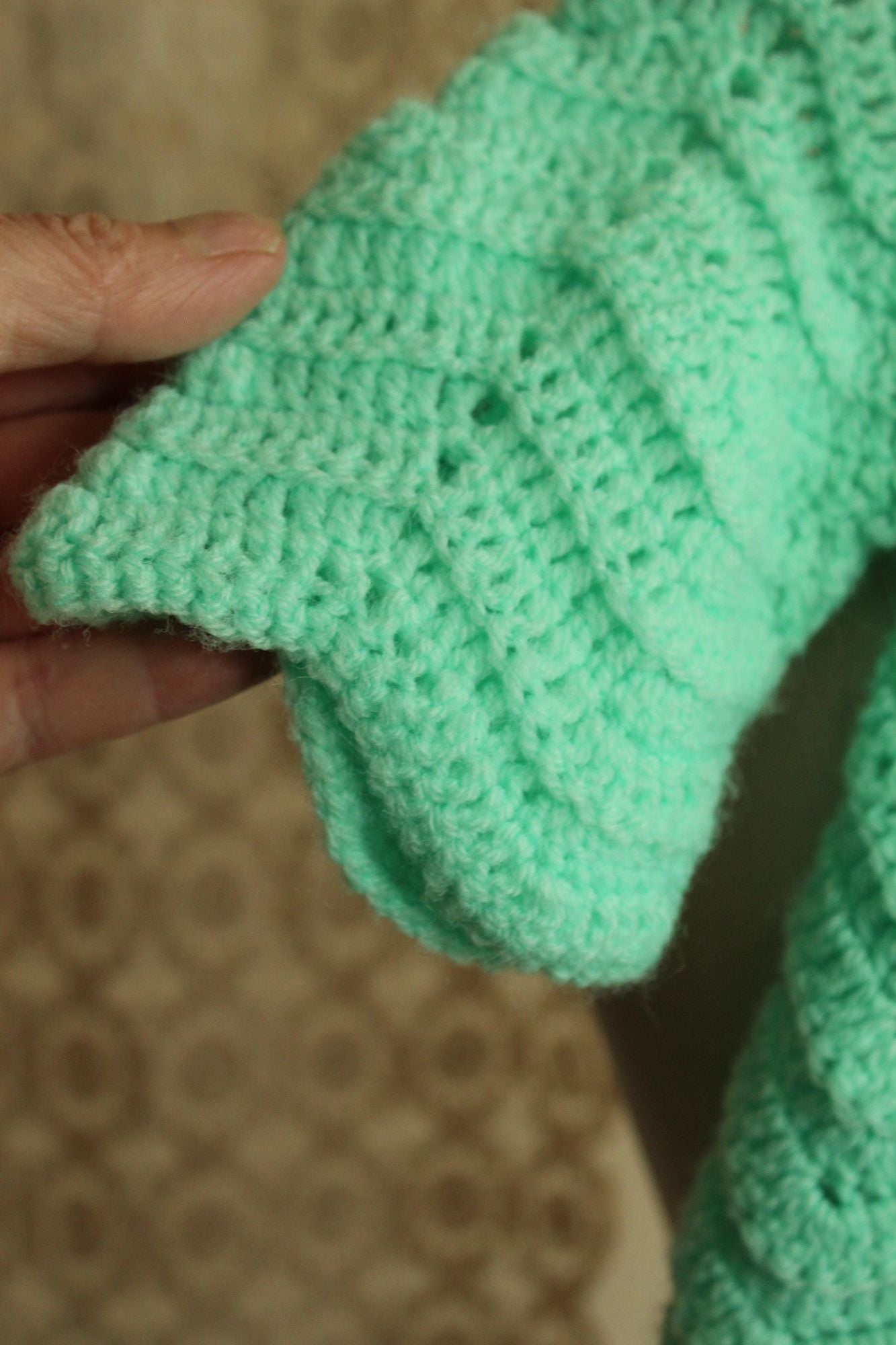 Vintage 1950s Mint Green Knit Baby Cardigan with Tie Neck