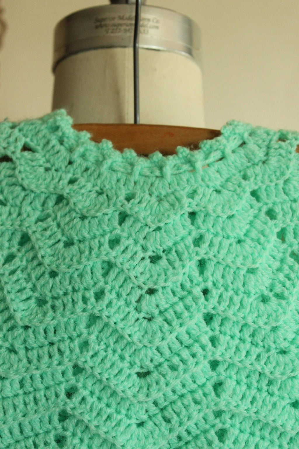 Vintage 1950s Mint Green Knit Baby Cardigan with Tie Neck