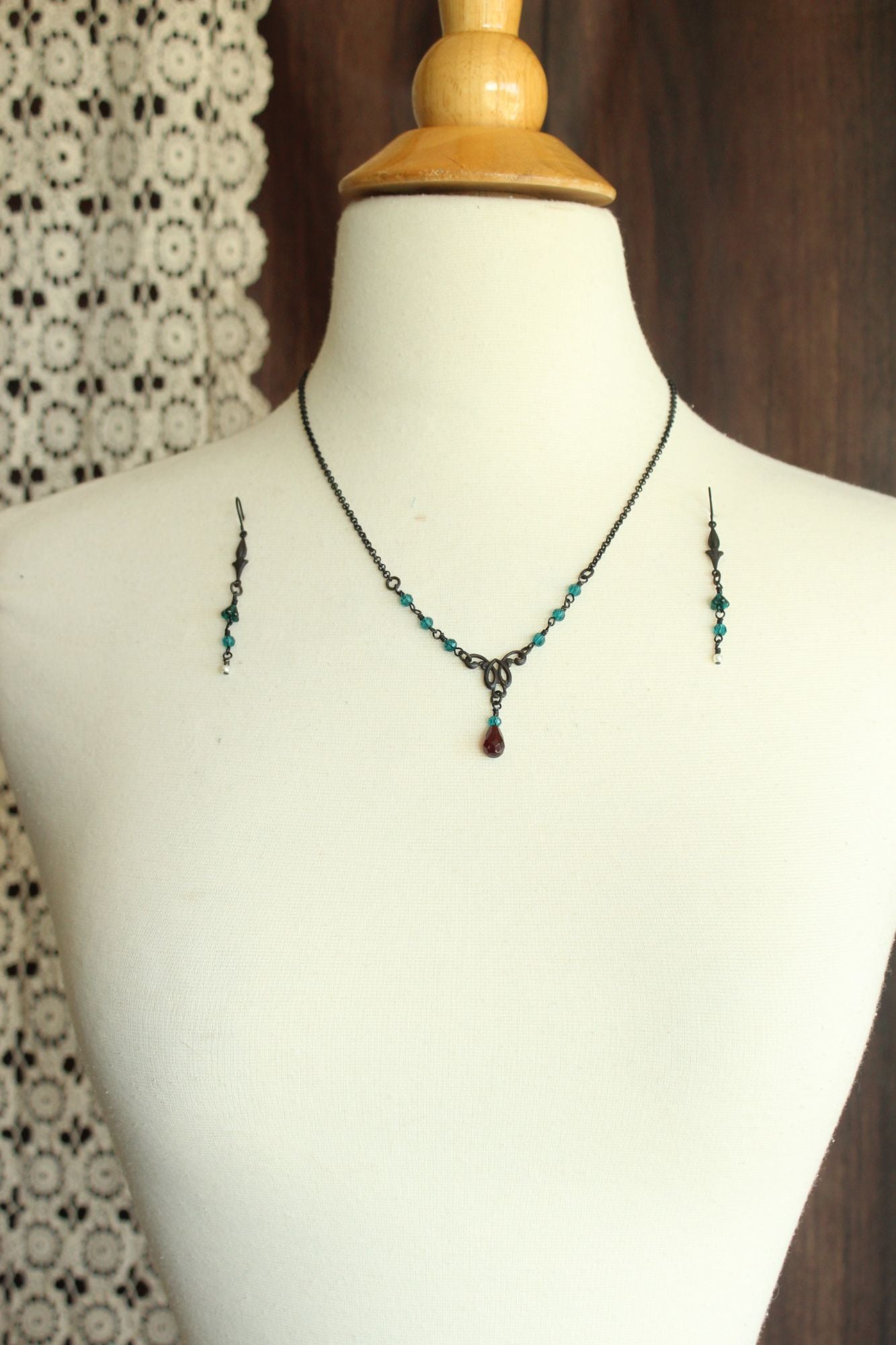 Handcrafted Necklace and Earring Set, Victorian Style