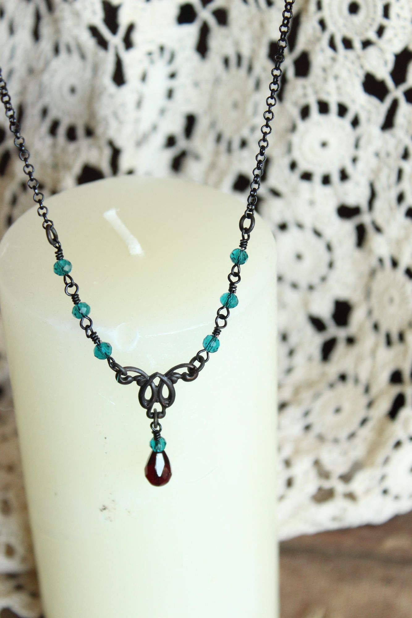 Handcrafted Necklace and Earring Set, Victorian Style