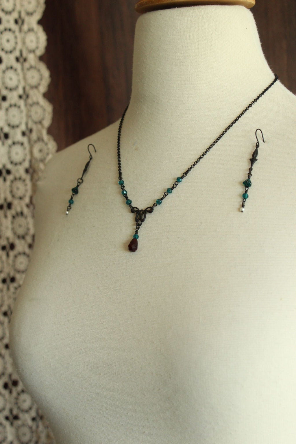 Handcrafted Necklace and Earring Set, Victorian Style