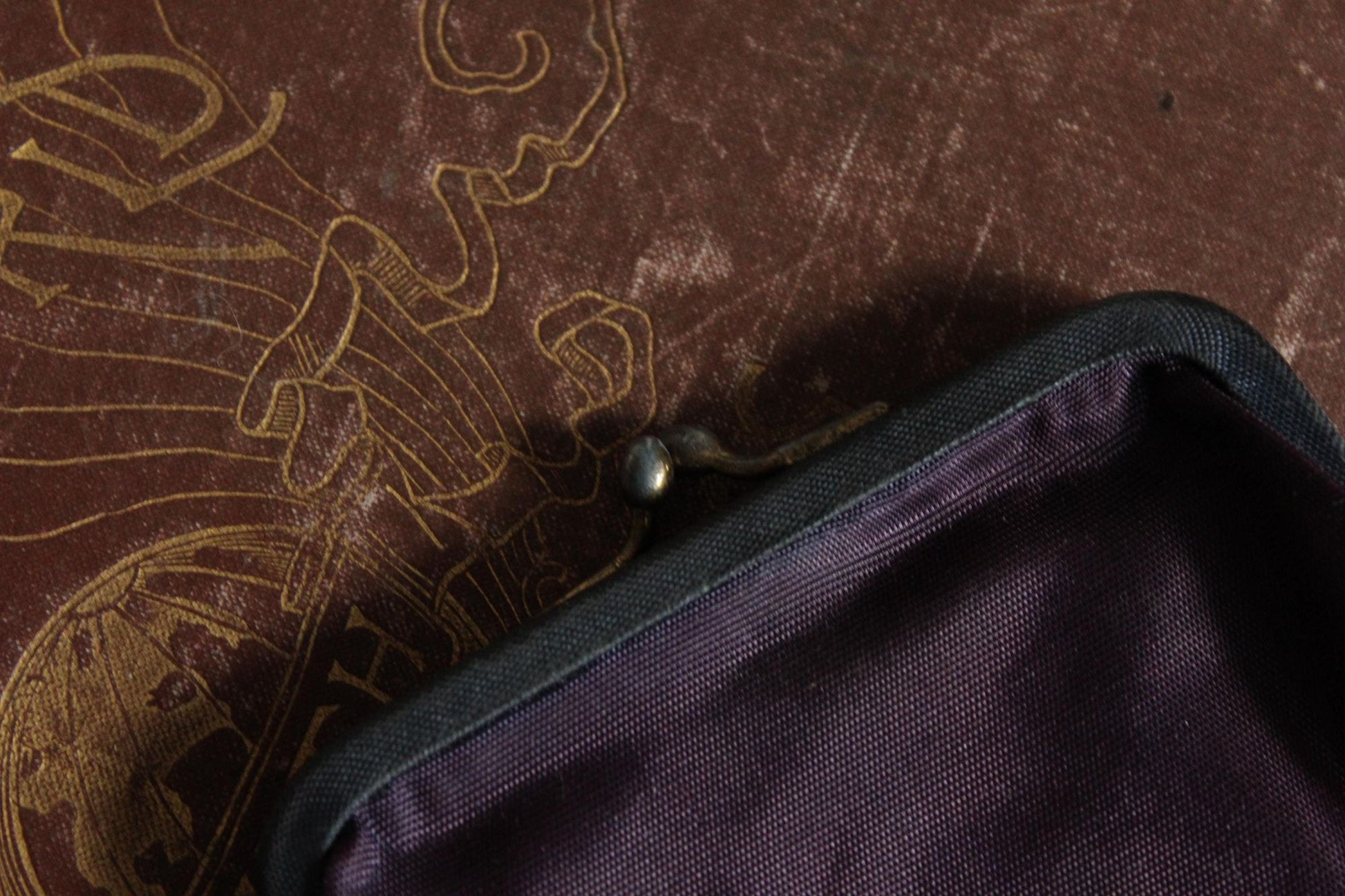 Vintage 1940s Coin Purse, Purple Black Faille Clutch Or Makeup Bag with Kiss Clasp