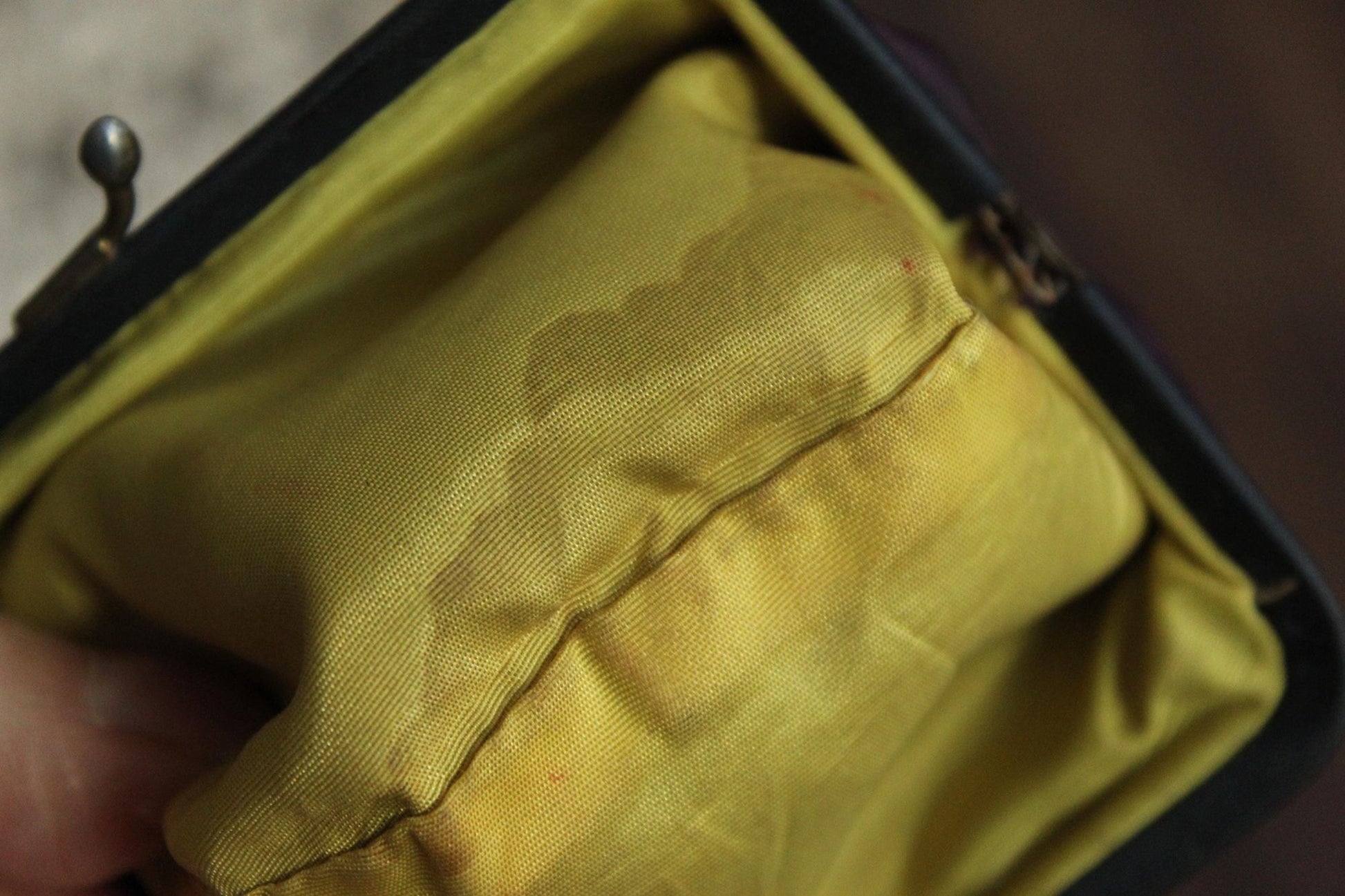 Vintage 1940s Coin Purse, Purple Black Faille Clutch Or Makeup Bag with Kiss Clasp