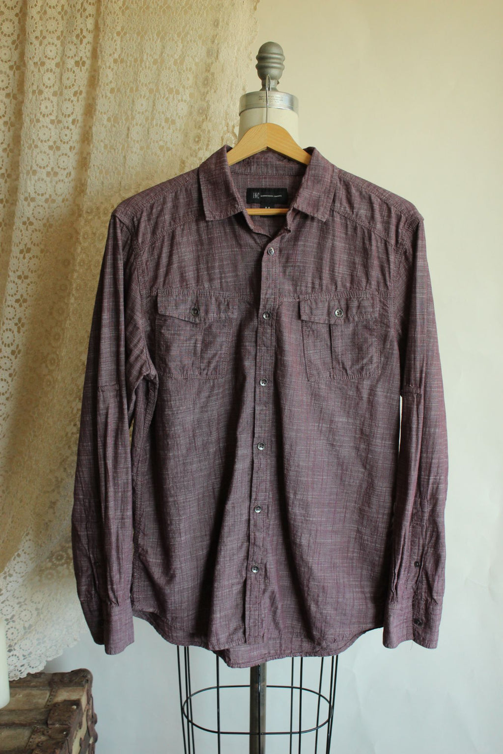 INC Men's Long Sleeve Cotton Button Down Shirt, Size M