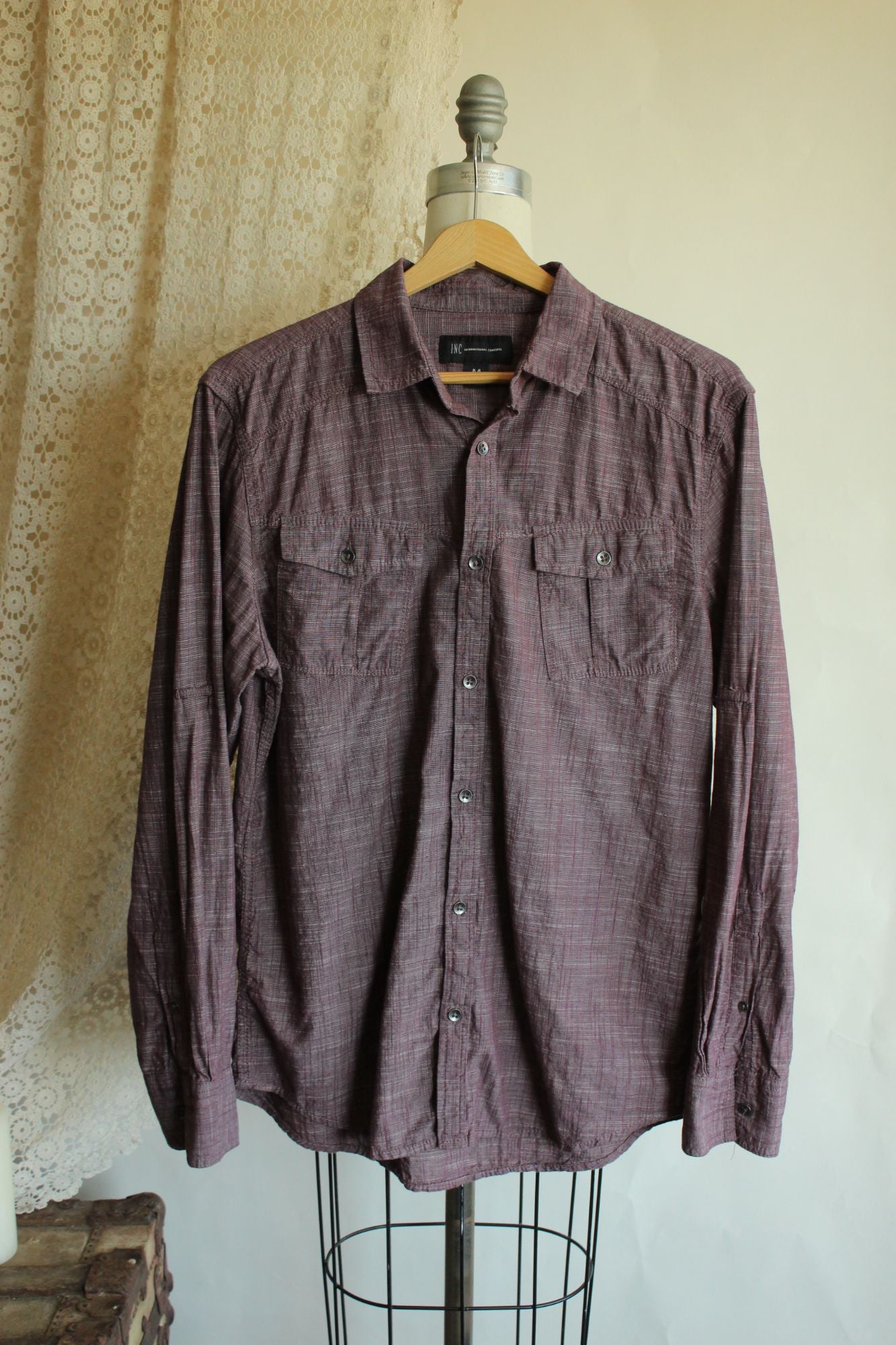 INC Men's Long Sleeve Cotton Button Down Shirt, Size M