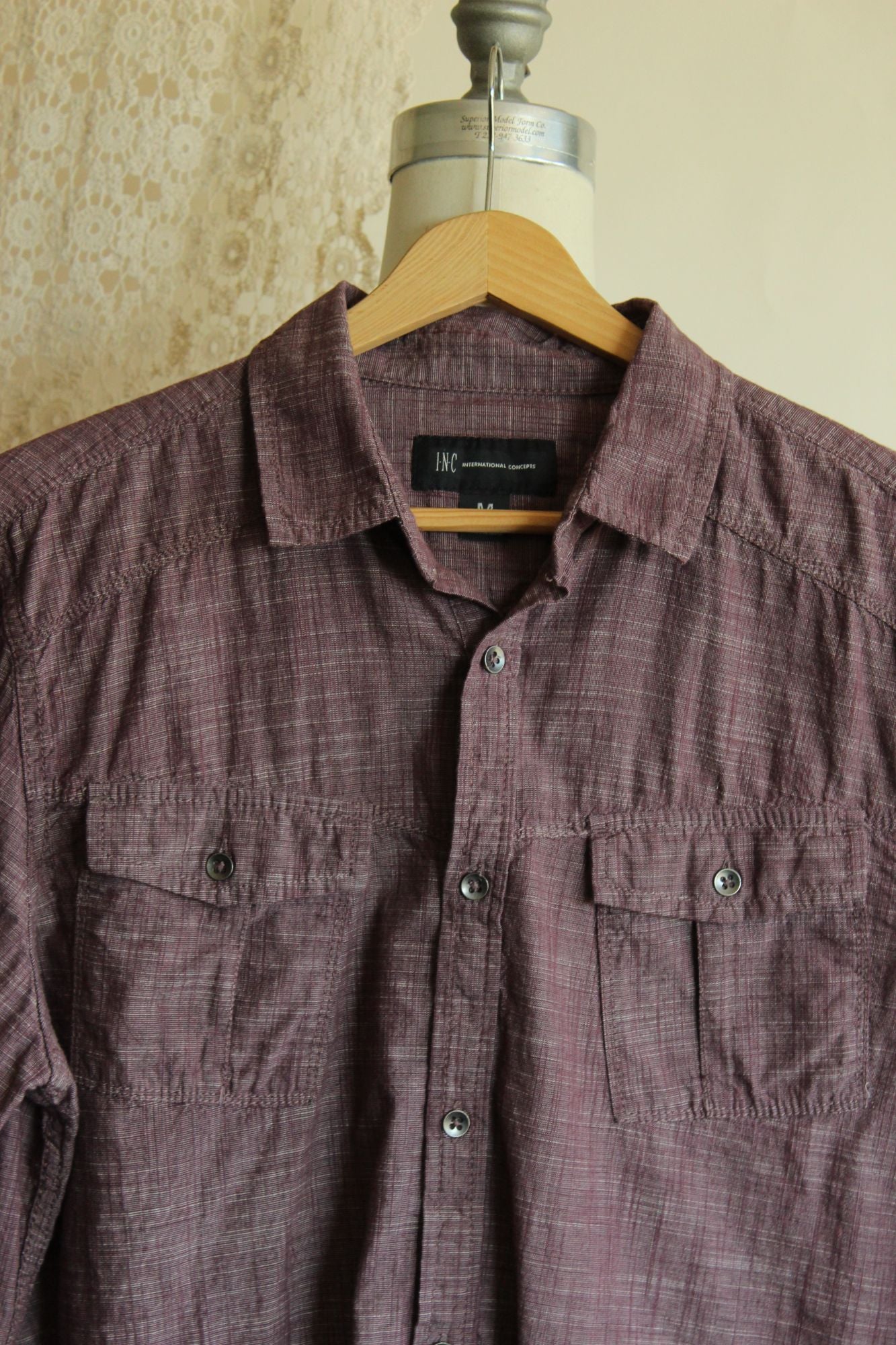 INC Men's Long Sleeve Cotton Button Down Shirt, Size M