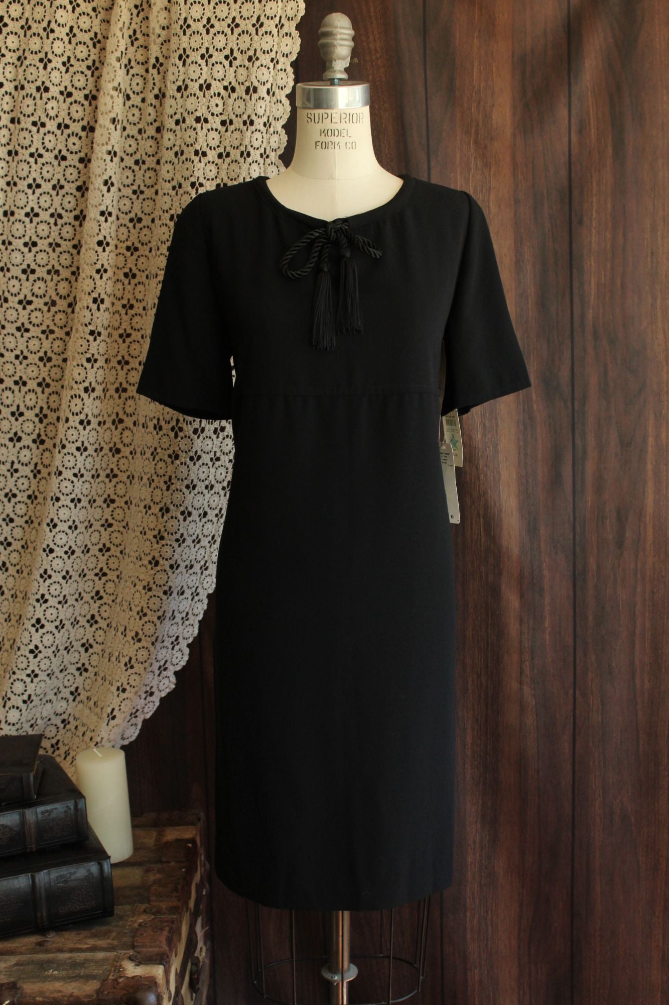 Vintage 1990s New with Tags Rena Rowan for Saville Black Dress