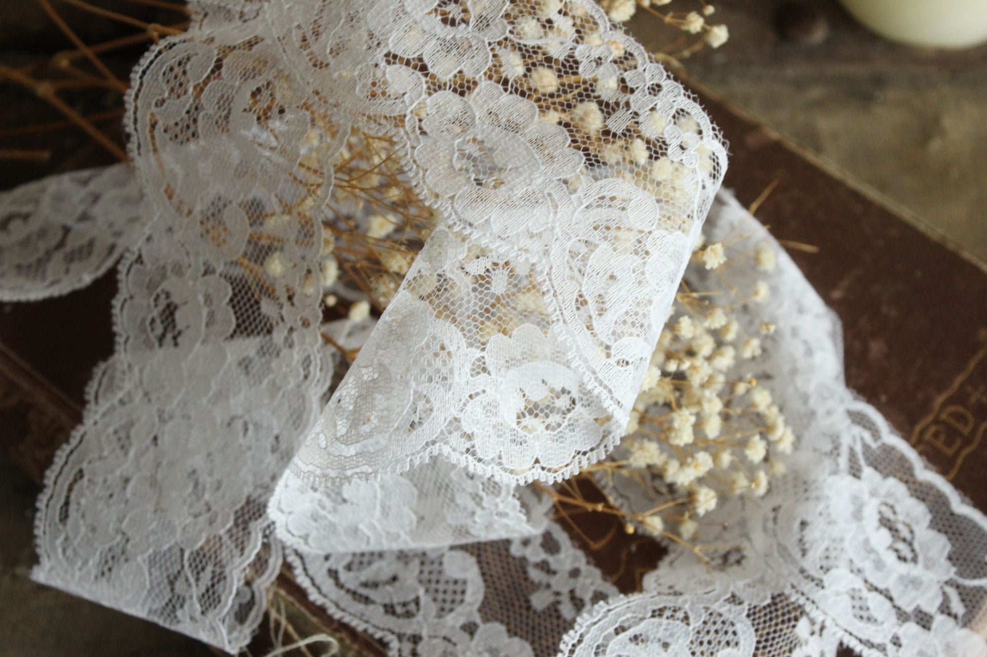 Vintage White Lace Trim, 3 Yards, 2.25" wide, Nylon